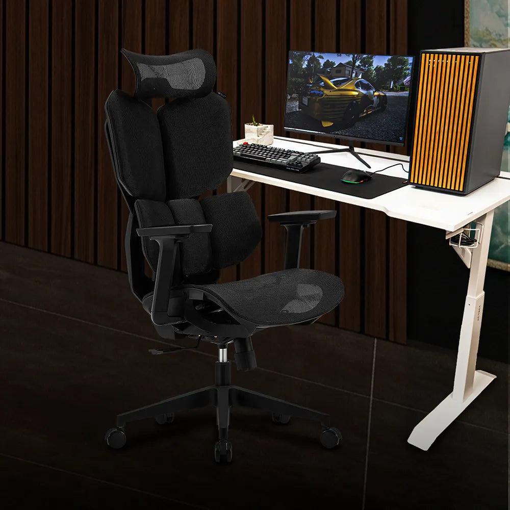 Silla Gamer Power Airflow / Nailon + PU / Piston Clase 4 / Soporta hasta 150 kg / Mecanismo Mariposa / Inclinación de 90° a 180° / Negro