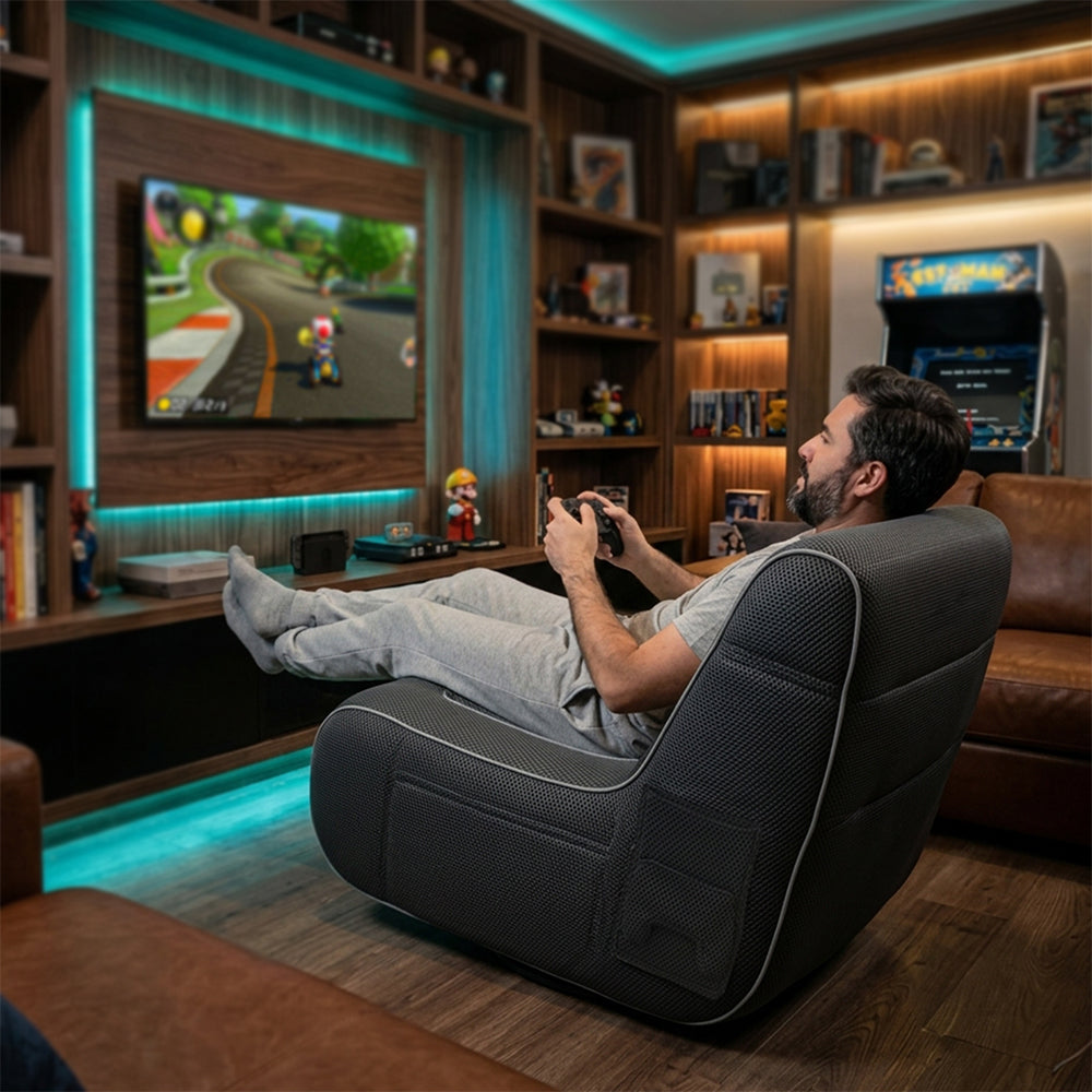 Sofá Gamer Chill Rush / Tela + Relleno Esponja Comprimida / Soporta hasta 120 kg / Limpiar con un paño suave / Negro