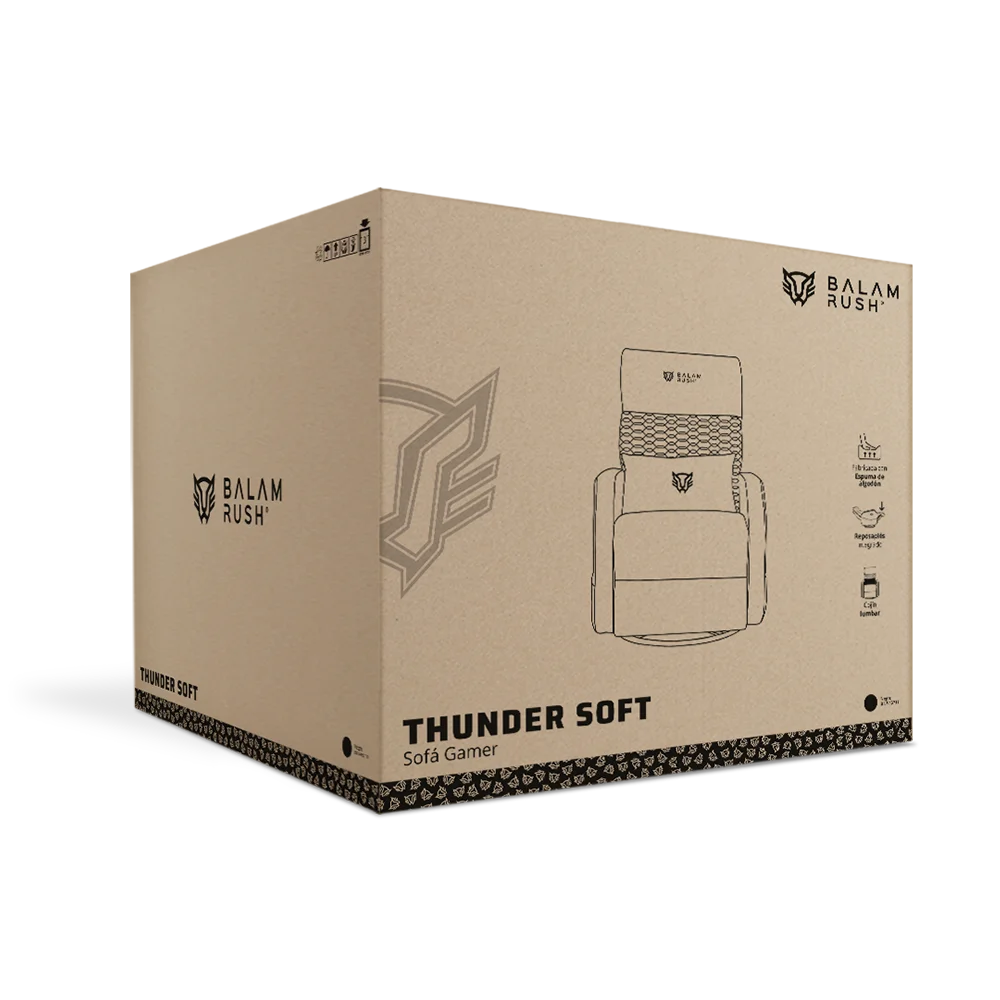 Sofá Gamer Thunder Soft / Madera + Tela / Soporta hasta 136 kg / Inclinación de 165° / Negro