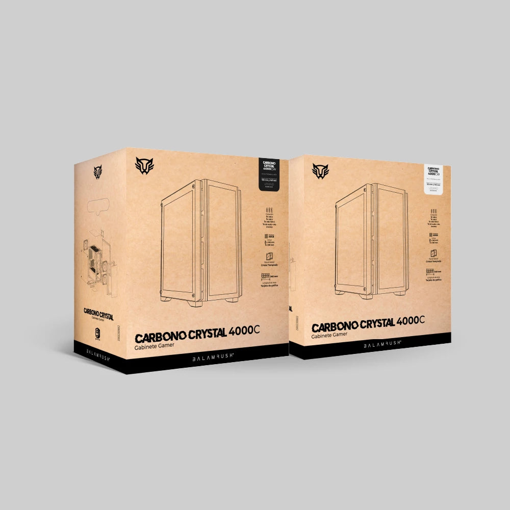 Gabinete Gamer Mini Torre | Carbono Crystal 4000C | Max MB M-ATX 340 mm | 1x USB 3.0 + 1x USB 2.0 + 1x USB C 3.1 + 3x Fan ARGB | Panel Izq Cristal + Frente Cristal | Blanco
