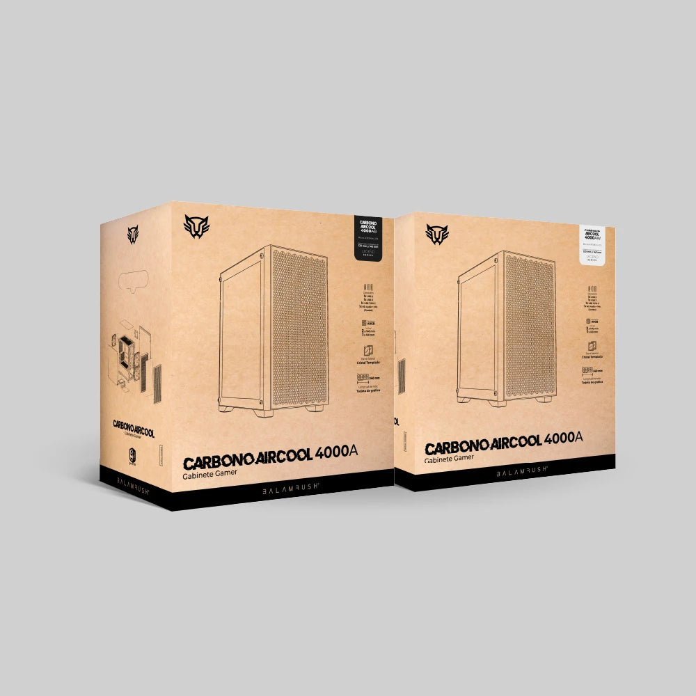 Gabinete Gamer Mini Torre | Carbono Airlcool 4000A | Max MB M-ATX 340 mm | 1x USB 3.0 + 1x USB 2.0 + 1x USB C 3.1 + 3x Fan ARGB | Panel Izq Cristal + Frente Mesh | Blanco